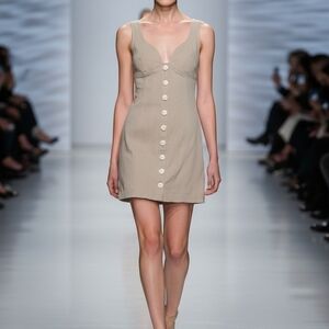 Antropologie Significant Other Chic Beige Button-Front Mini Dress